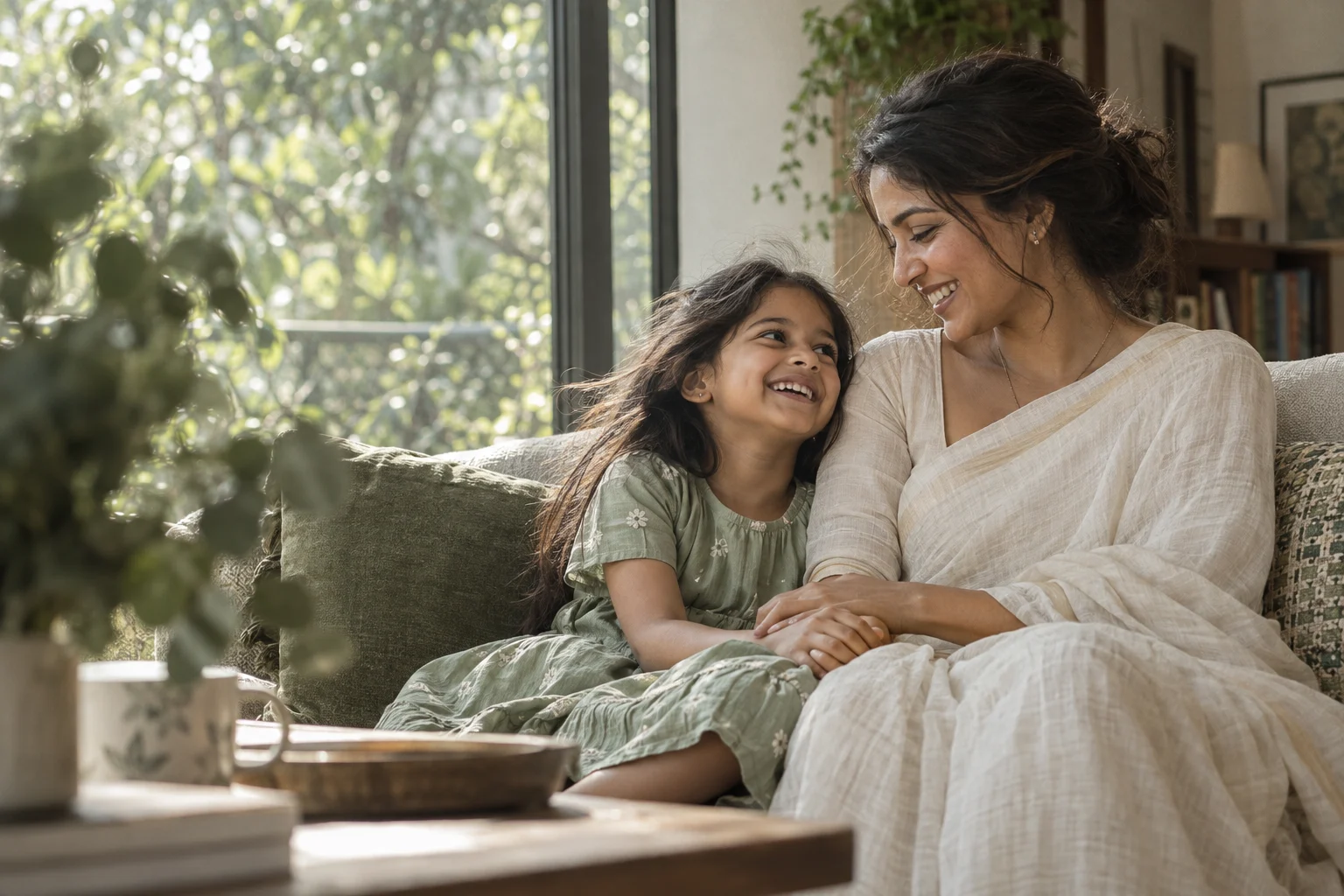 A mother and daughter enjoying a quiet moment together